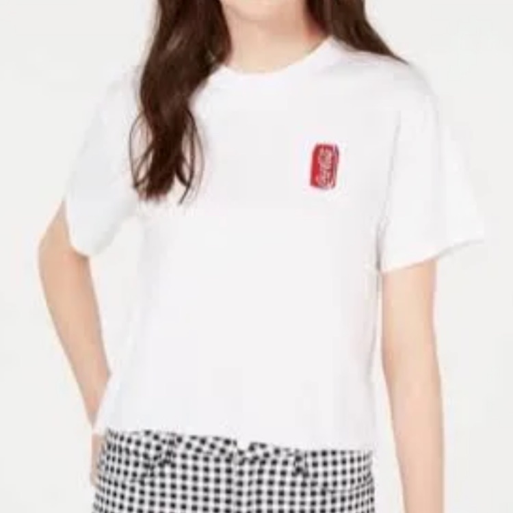 Mighty Fine Cropped Tee Cocacola Embroided Patch Can Detail Size S Nwt